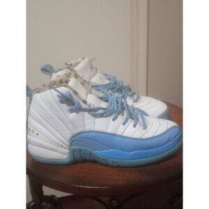Air Jordan 12 Retro White University Blue Emoji DQ4365-114 Womens Sz 7 Youth 5.5